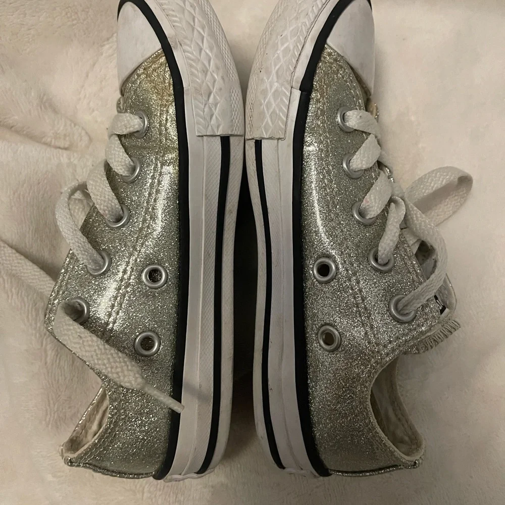 Y2K Glitter Disco Aesthetic Converse Kids Silver Low Top Sneaker 11 641727C